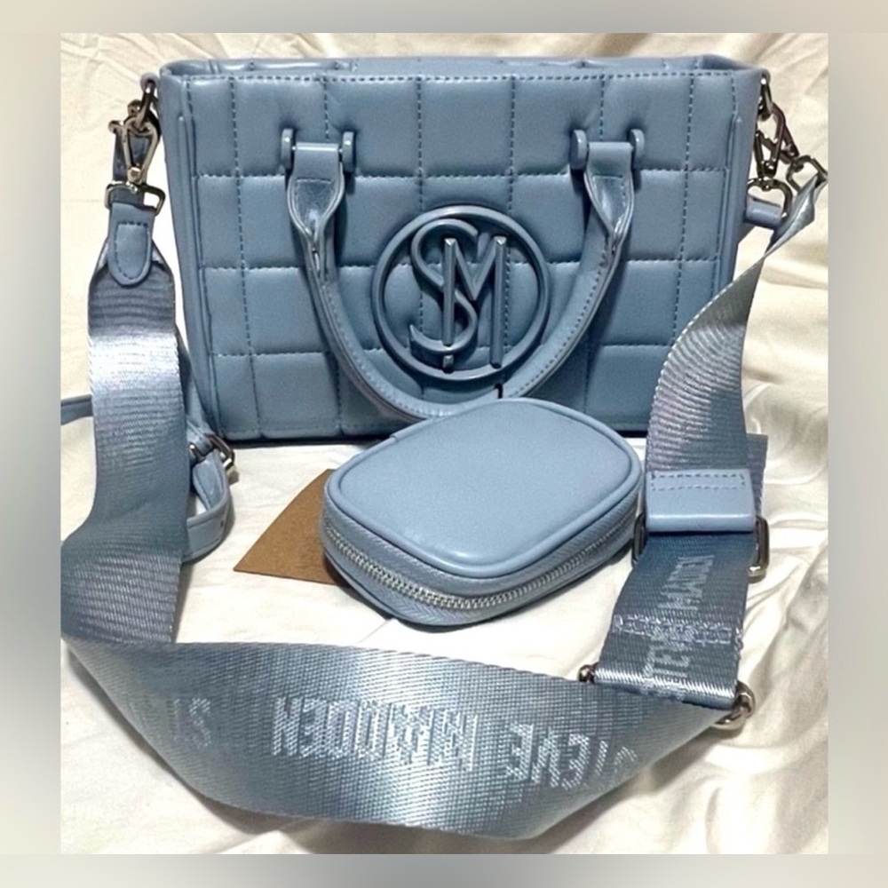 NEW Steve Madden Bbabi Blue Quilted Crossbody Bag Satchel w/ Detachable Pouch
